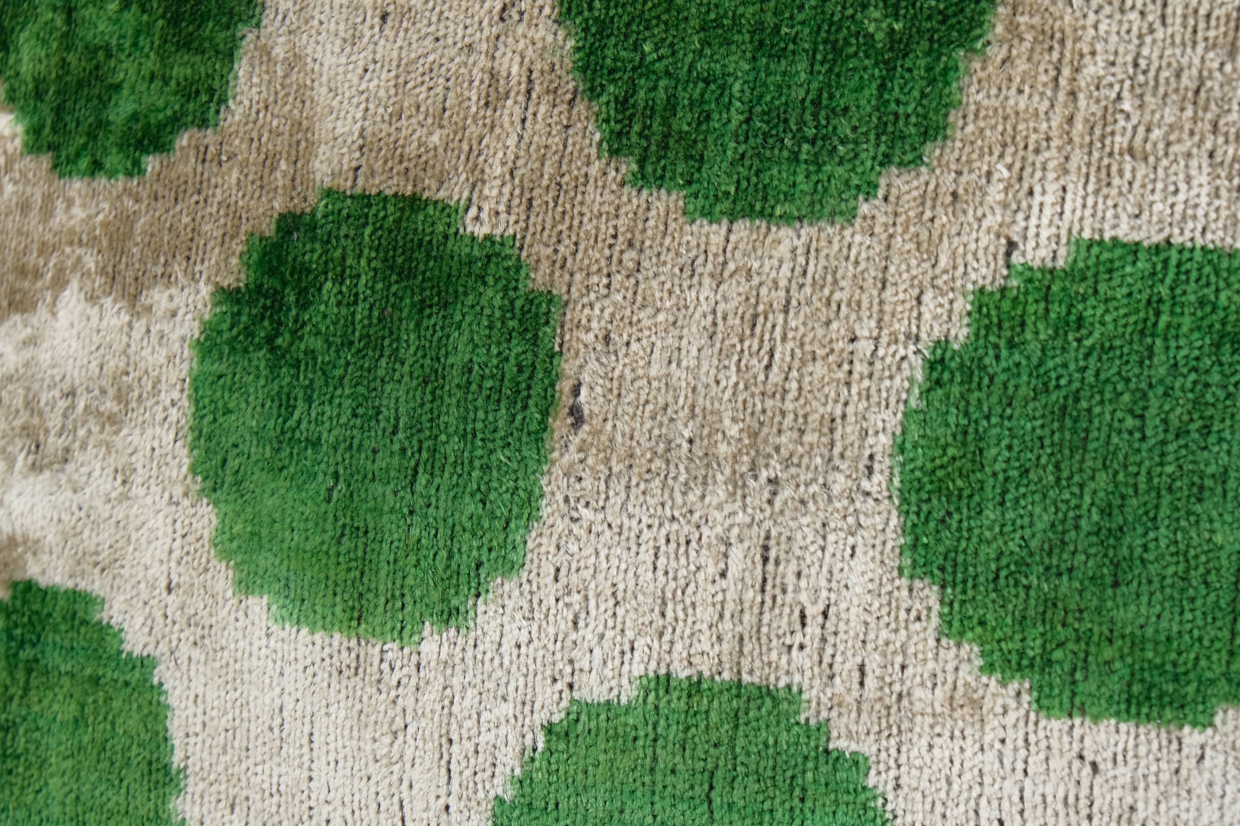 Ikat Velvet Pillow, Silk Cushion Cover, Square Green Polka Dot Pillows, Boho Chic Pillow Cover