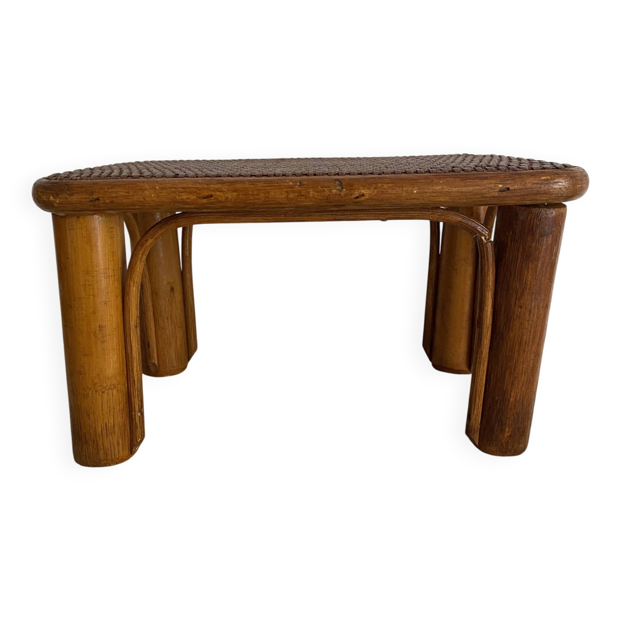 Vintage low rattan stool