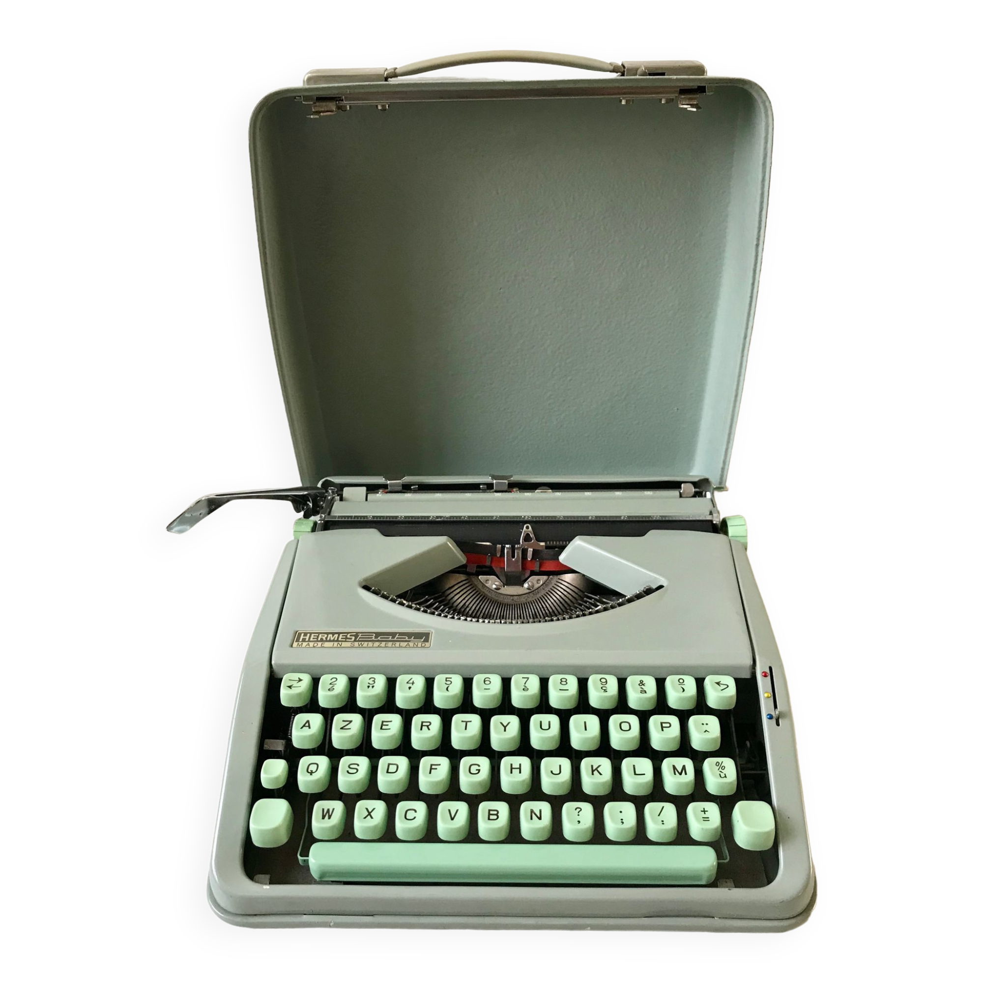 Mint green typewriter hermes baby made in switzerland