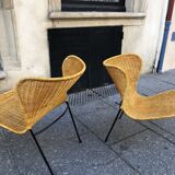 Pair of wicker armchairs, 1950s