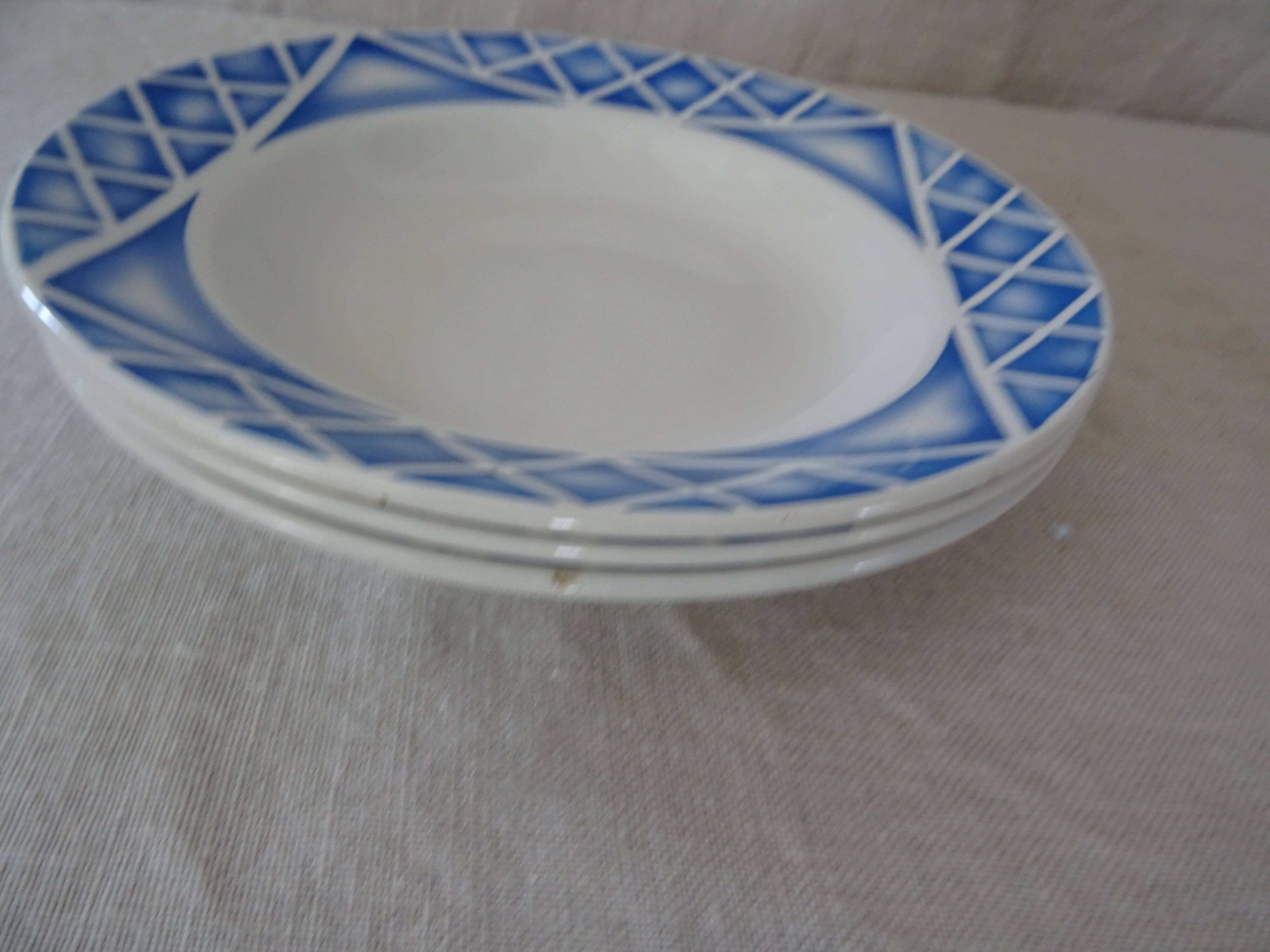 3 Plates faience old Sarreguemines Villeneuve blue décor
