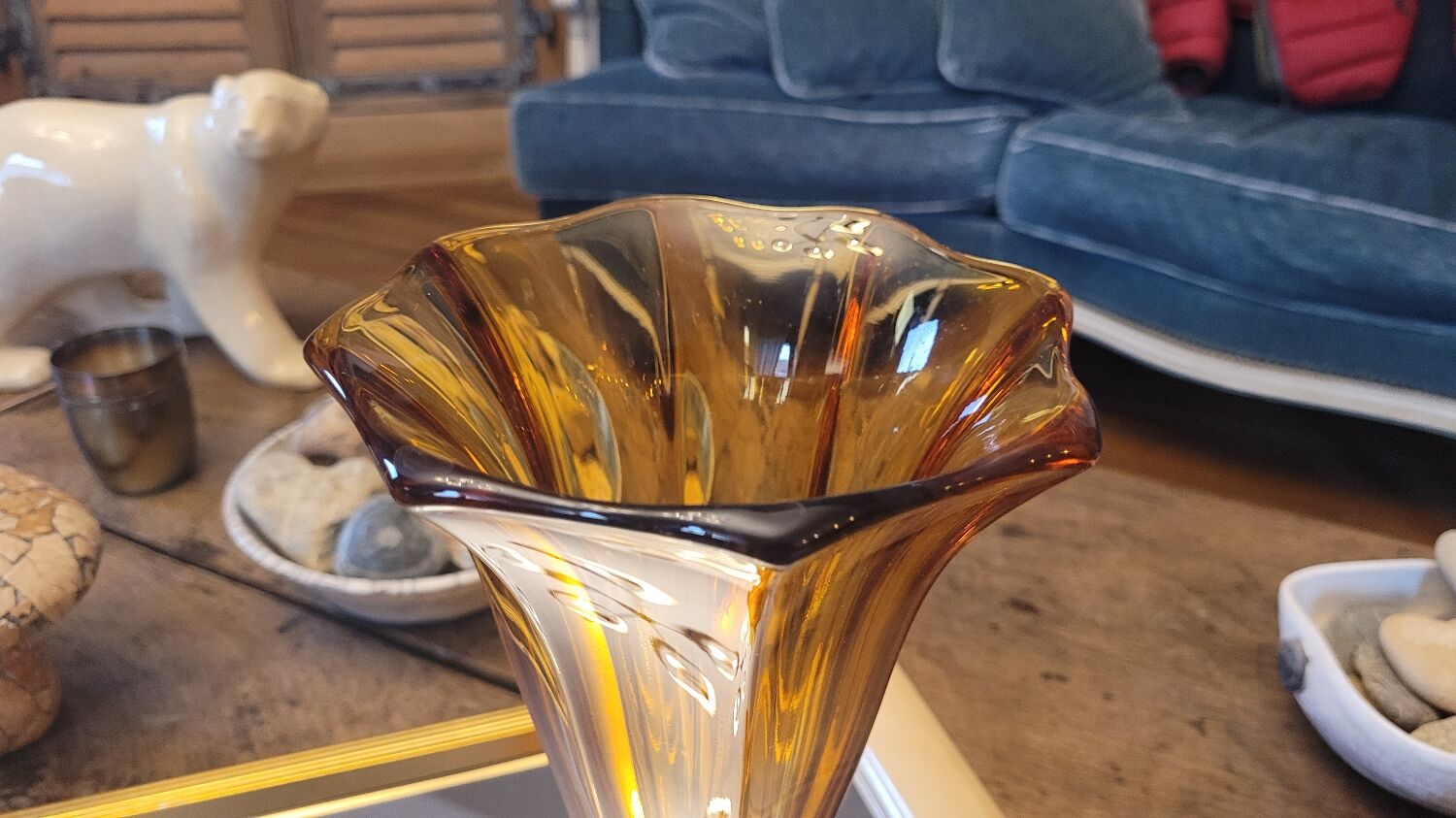 60's amber glass vase