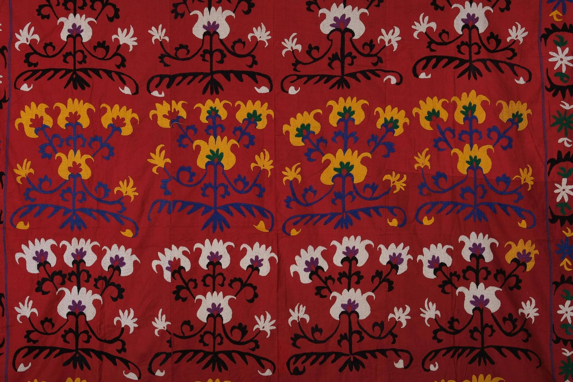 Vintage hand-embroidered tribal tapestry 222x231 cm