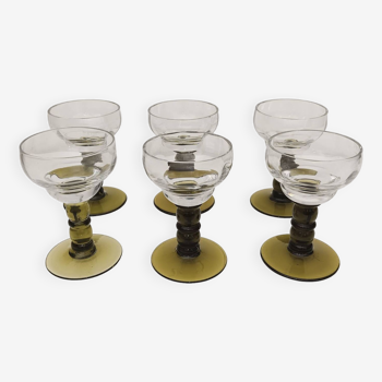 6 olive green bubble glasses called "Roemer" - Marked 0.1 L