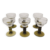 6 olive green bubble glasses called "Roemer" - Marked 0.1 L