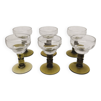 6 olive green bubble glasses called "Roemer" - Marked 0.1 L