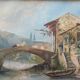 Magnificent 19th century Gouache painting "Roman house by the water" Italy? sign