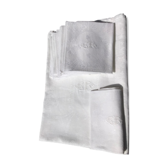 BR embroidered rectangle tablecloth with 12 matching towels.