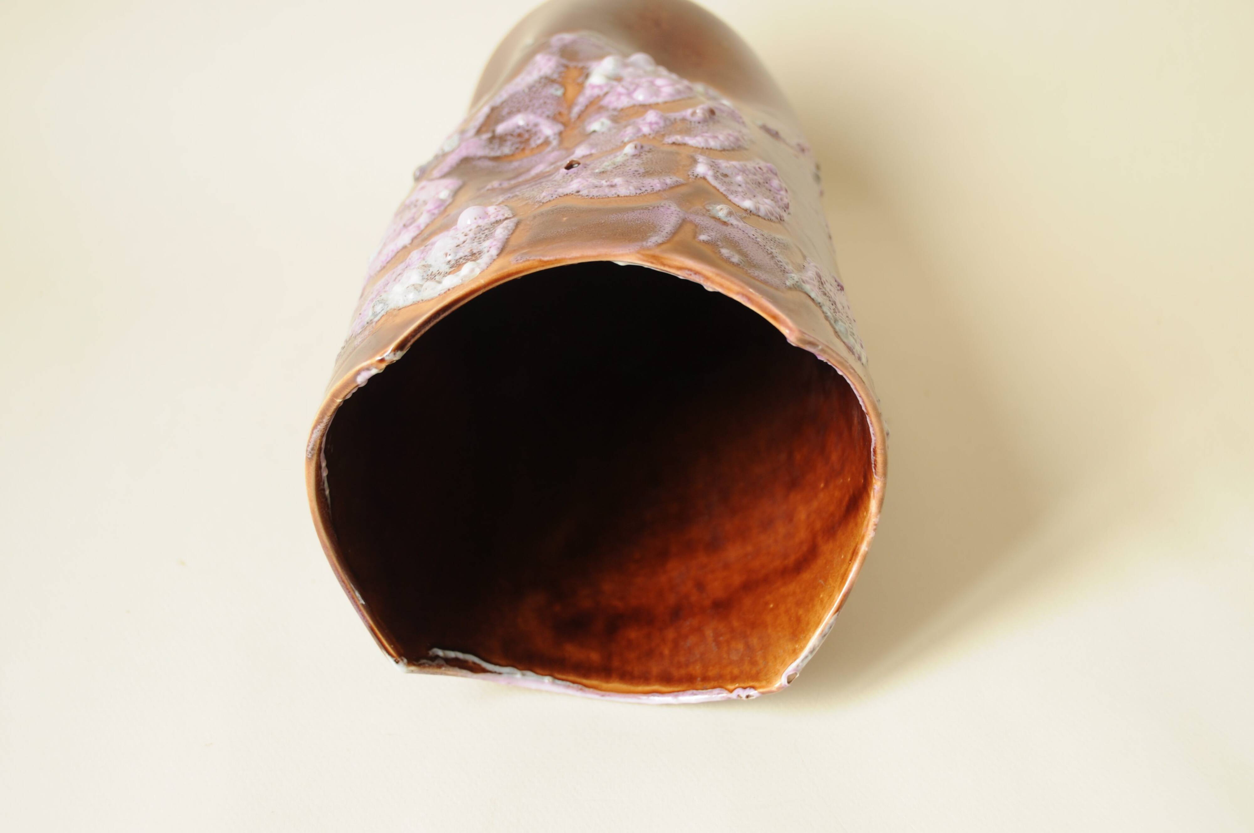 Fat Lava Ceramic Vase - Brown Purple - Organic Shape - 70s