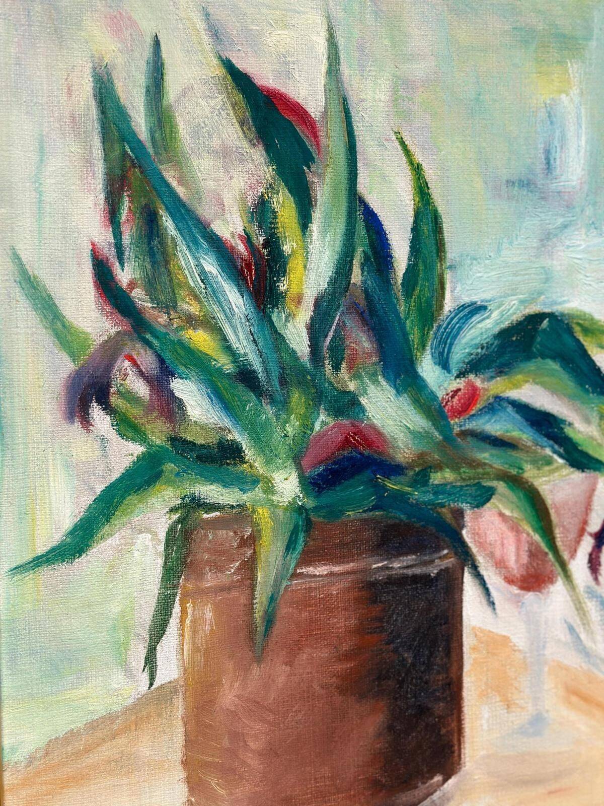 Original Swedish Oil On Canvas – “Vase With Plant” – Vintage & Framed – 34 × 45 Cm