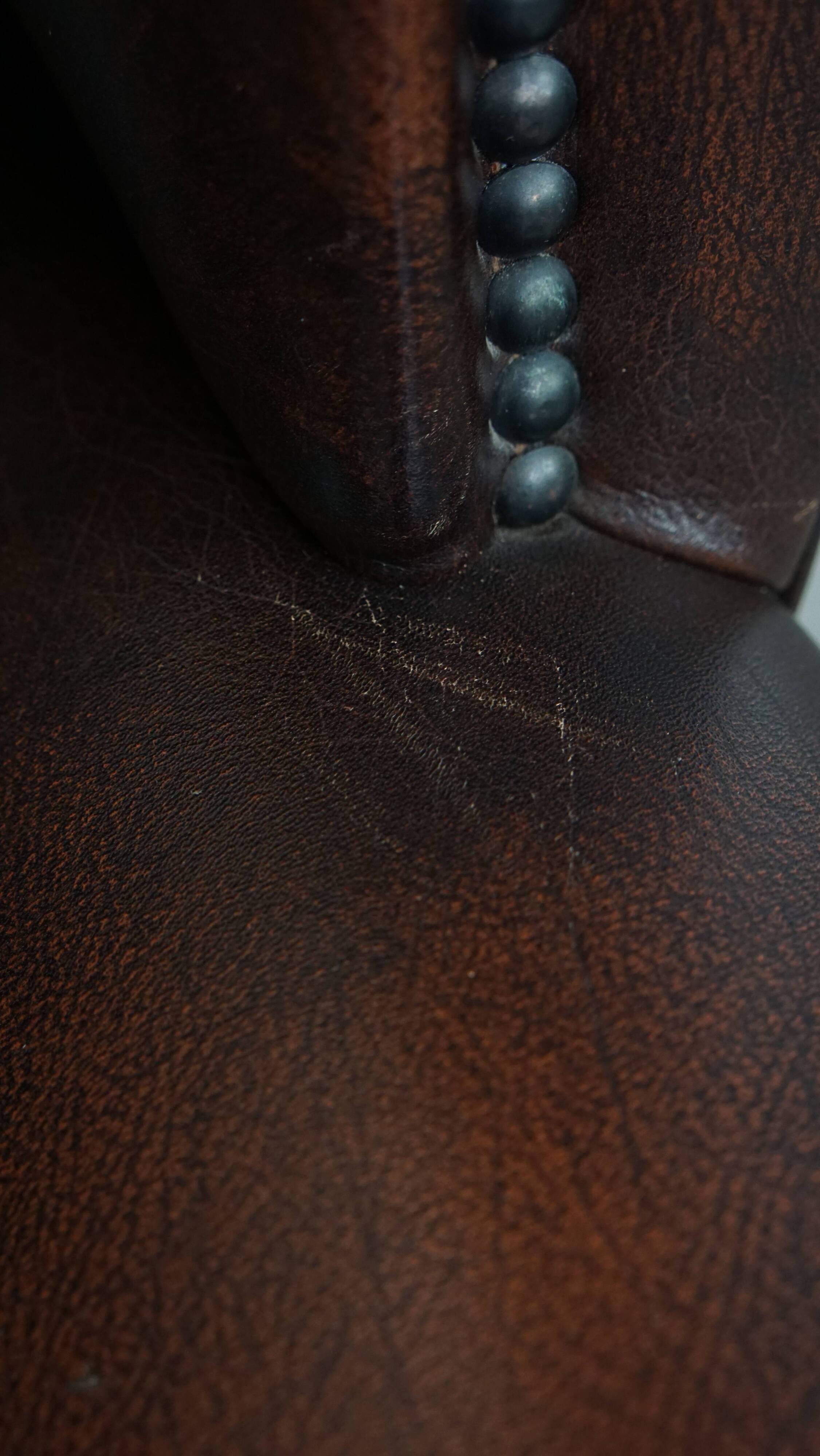 Brown Cowhide Leather Chesterfield Wingback Chair