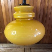 Old Yellow Opaline Pendant Light White Interior 1970s Vintage #A380