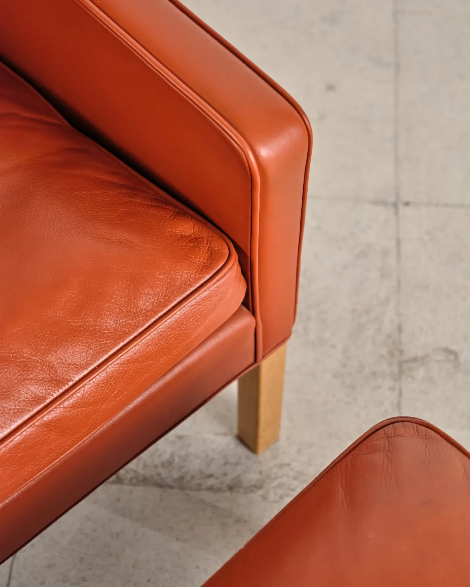 Armchair 2204 and leather pouf by Børge Mogensen, Denmark, 1960s.