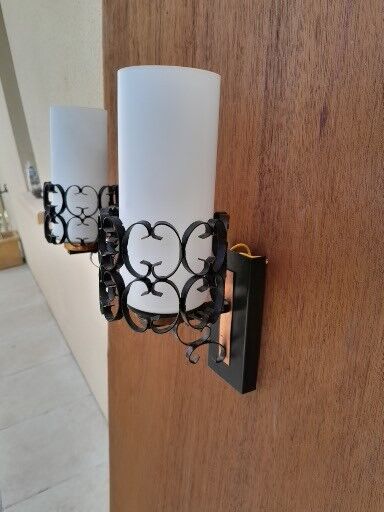 Pair vintage wrought iron wall lamps