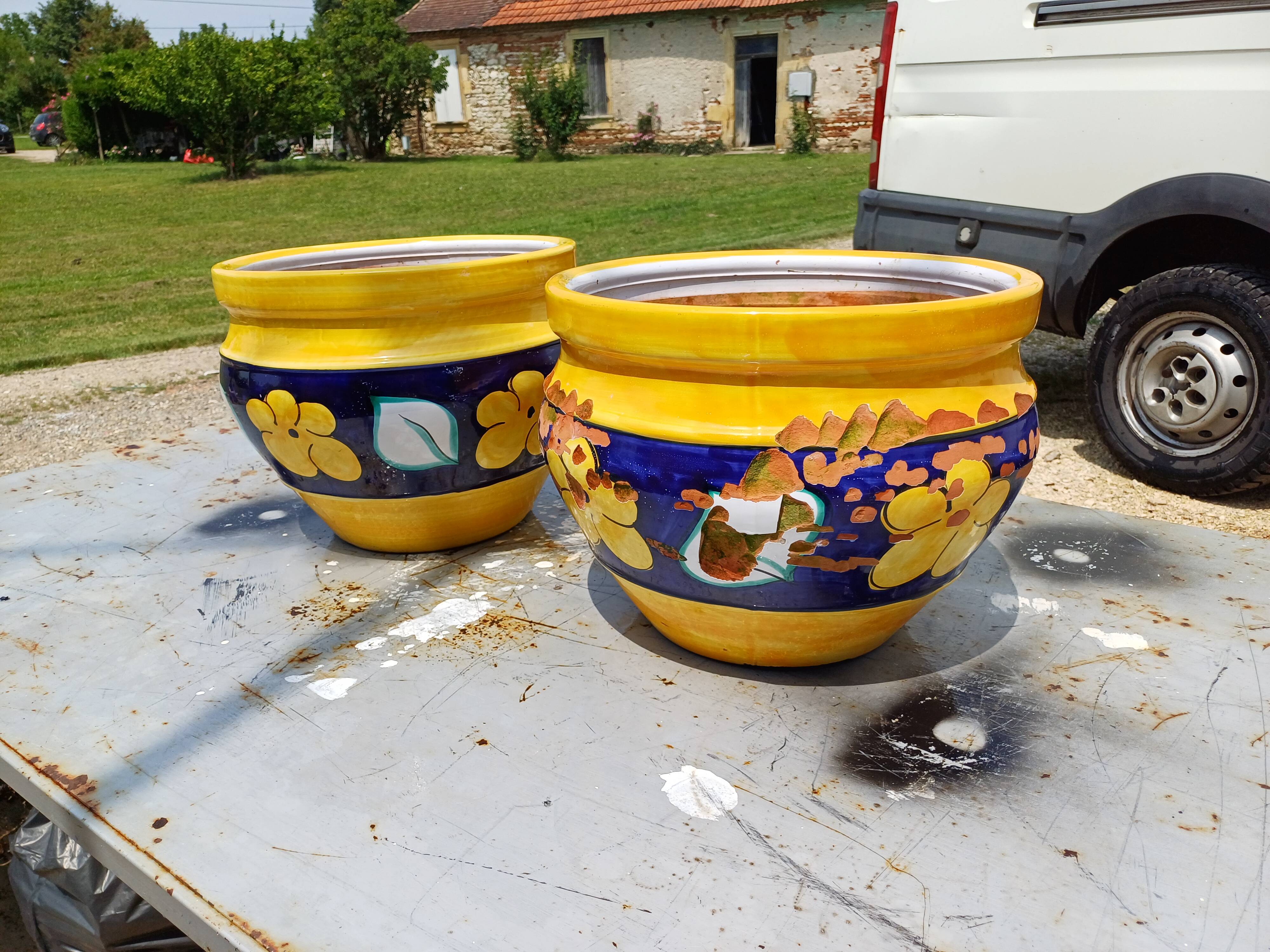 Pair of glazed terracotta planters