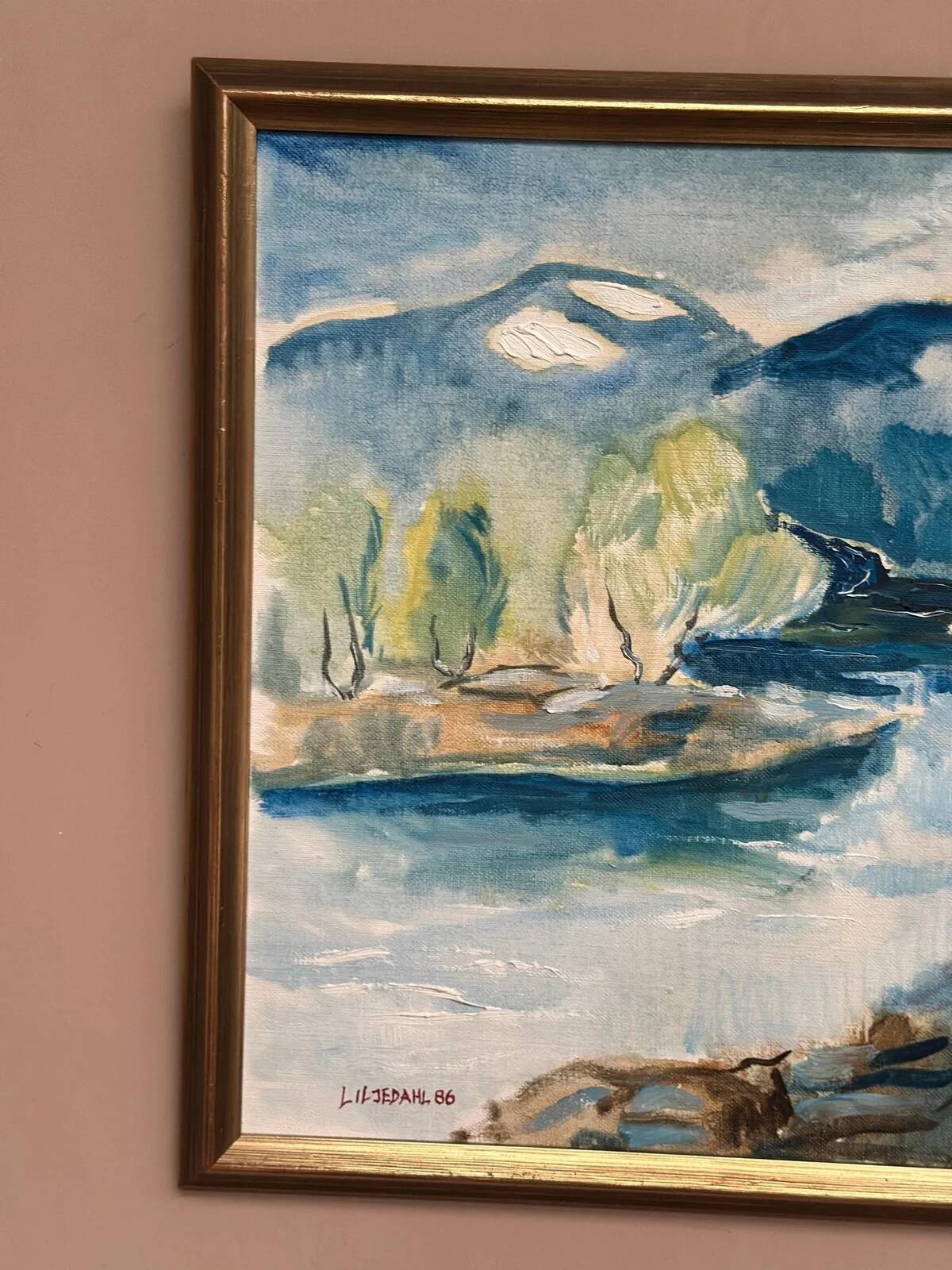 Original Swedish Oil on Canvas – “River” by Liljedahl – Signed – Dated 1986