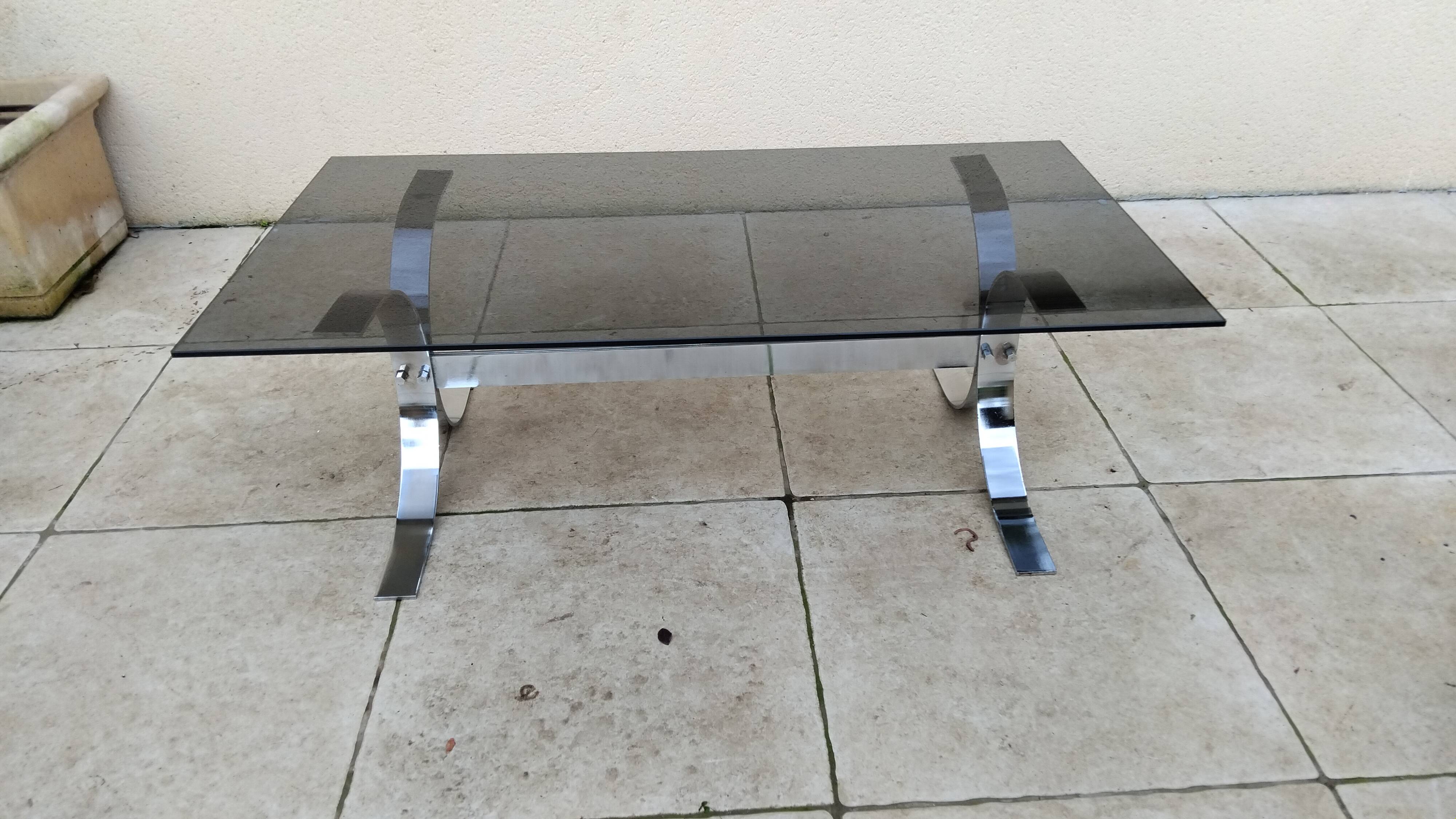 Vintage Design Coffee Table Smoked Glass, Chrome 19