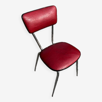Chaise vintage en métal et skaï rouge 1960/70