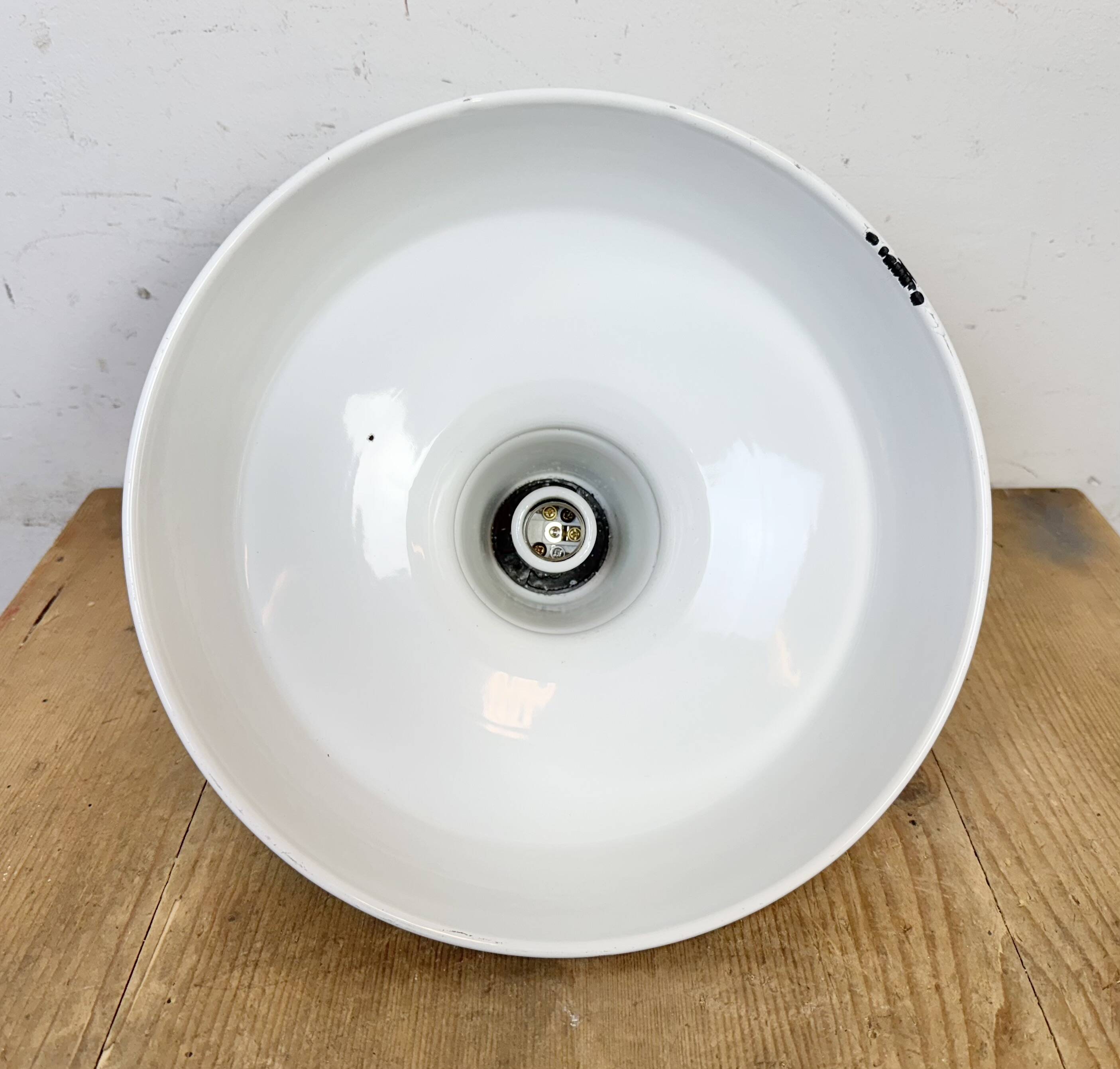 Industrial White Enamel Factory Pendant Lamp from Benjamin USA, 1960s
