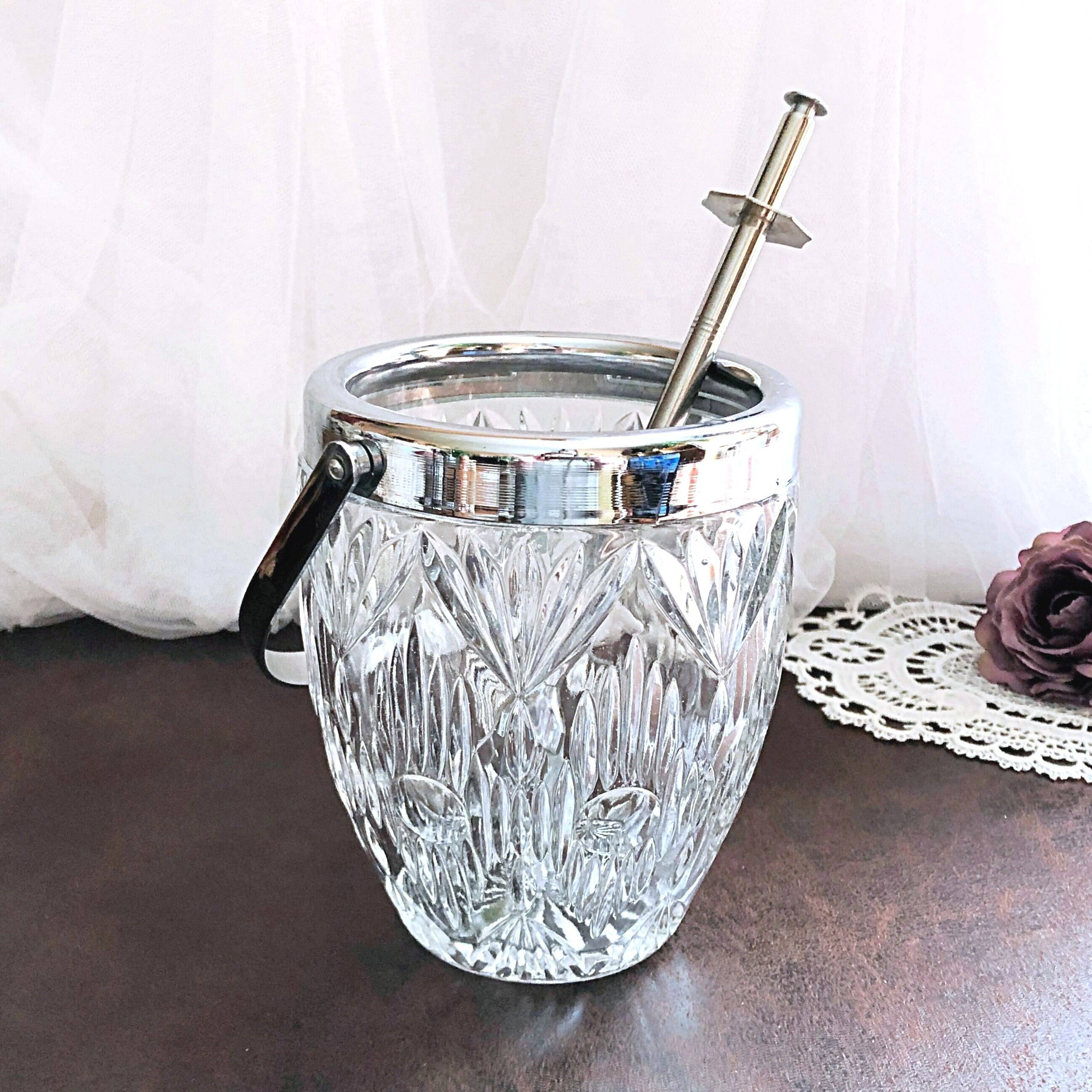 Seau à glace verre cristallin texturé avec pince à glaçons
