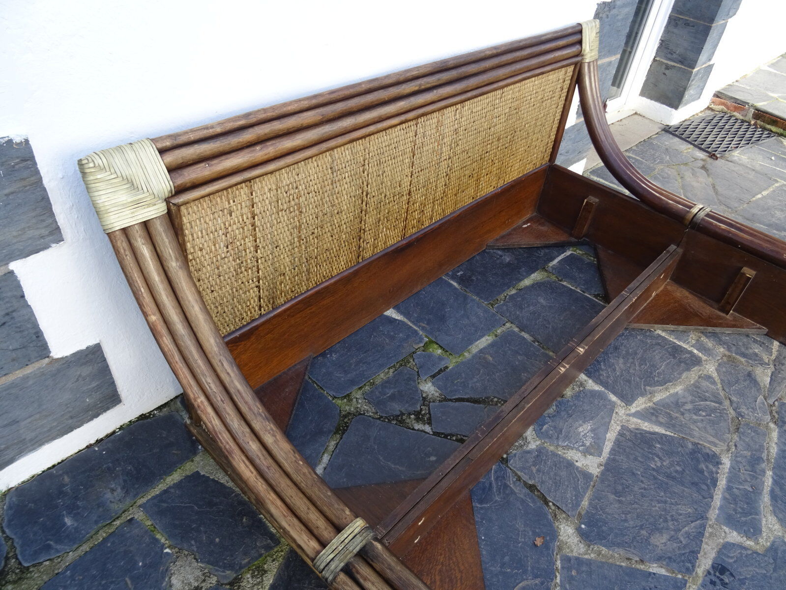 Lit double bambou et rotin années 80