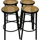 Set of four vintage bar stool - webbing and wood, 1980s Italian design