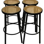 Set of four vintage bar stool - webbing and wood, 1980s Italian design