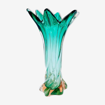Vase vintage italien en verre de Murano torsadé, 1960