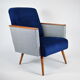Vintage armchair 60s, DDR, renovation, velvet, houndstooth, blue