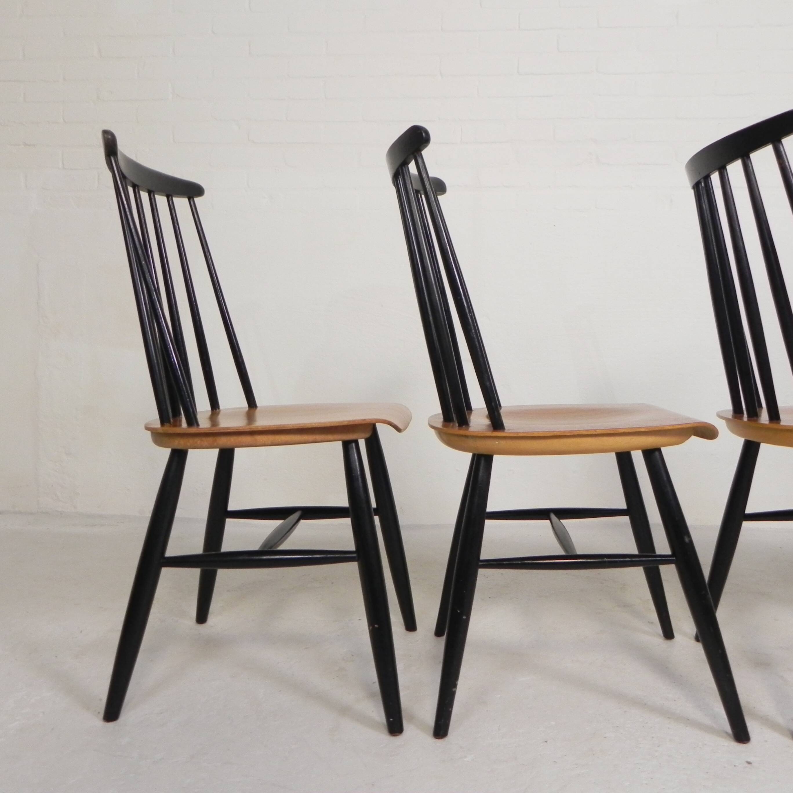 Set of 4 Fanett model slatted chairs, Tapiovaara, 1960s