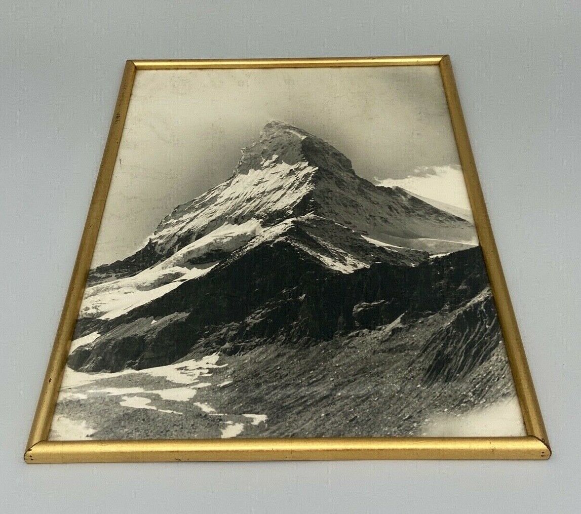Old photo in black and white artistic mountain in golden frame