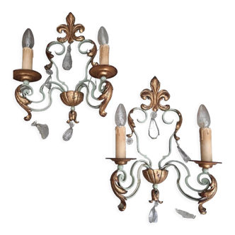 Pair of 1940's wrought iron wall sconces