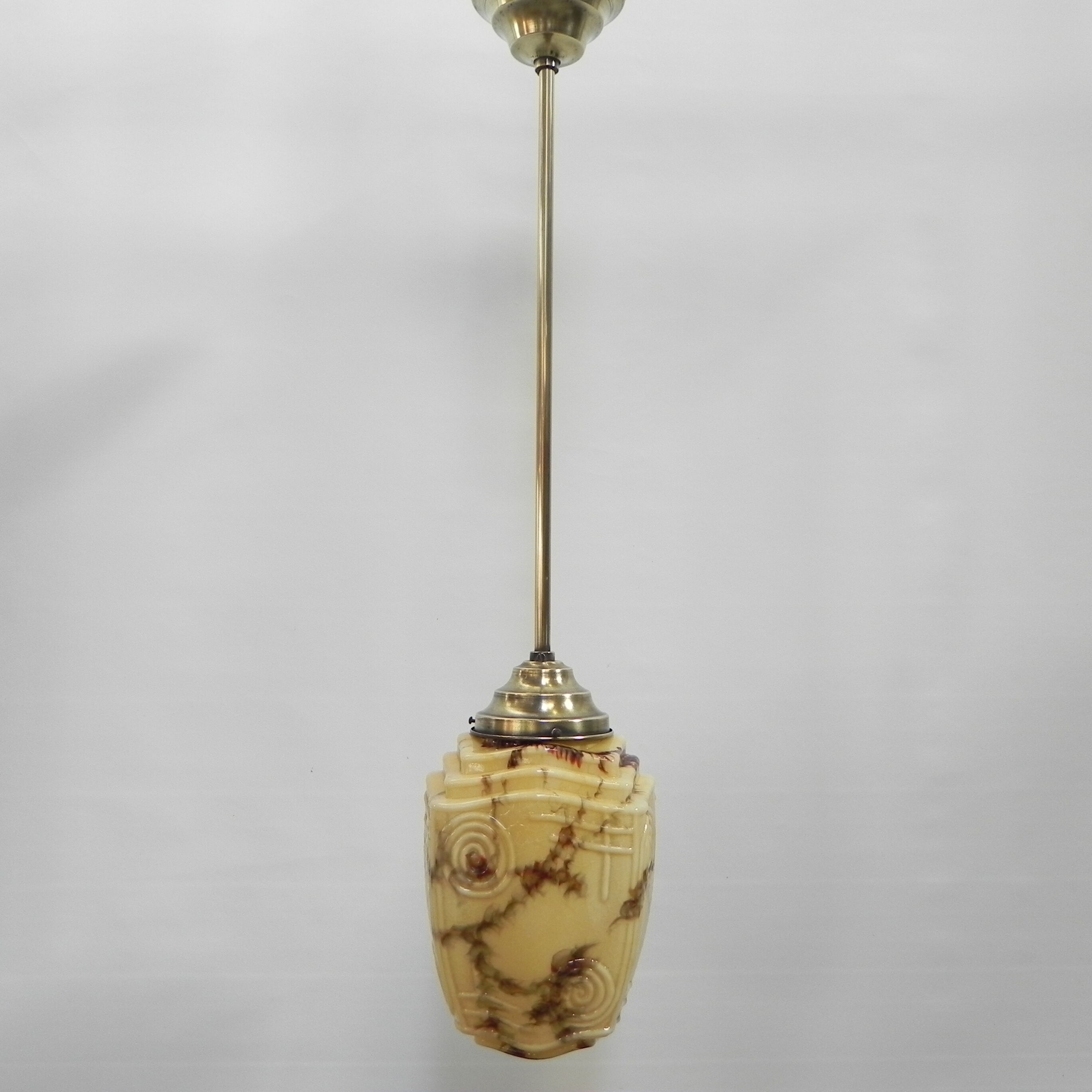 Art deco hanging lamp with marbled glass shade