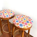 Pair of vintage wooden stools - vintage flower