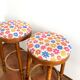 Pair of vintage wooden stools - vintage flower