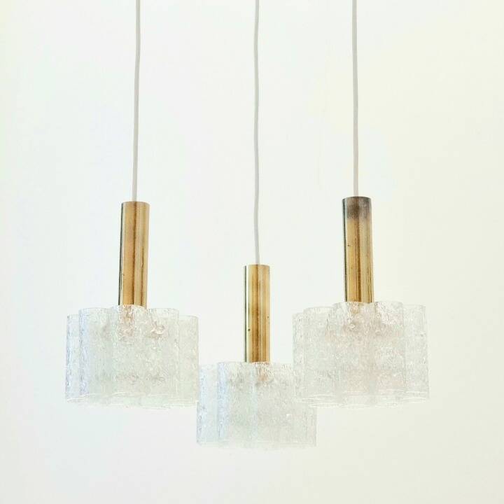 Mid-Century Modern Murano Ice Glass Triple Pendant Light from Doria, 1960s