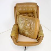 Midcentury Swivel Leather Armchair, Peem, Finland, 1970s