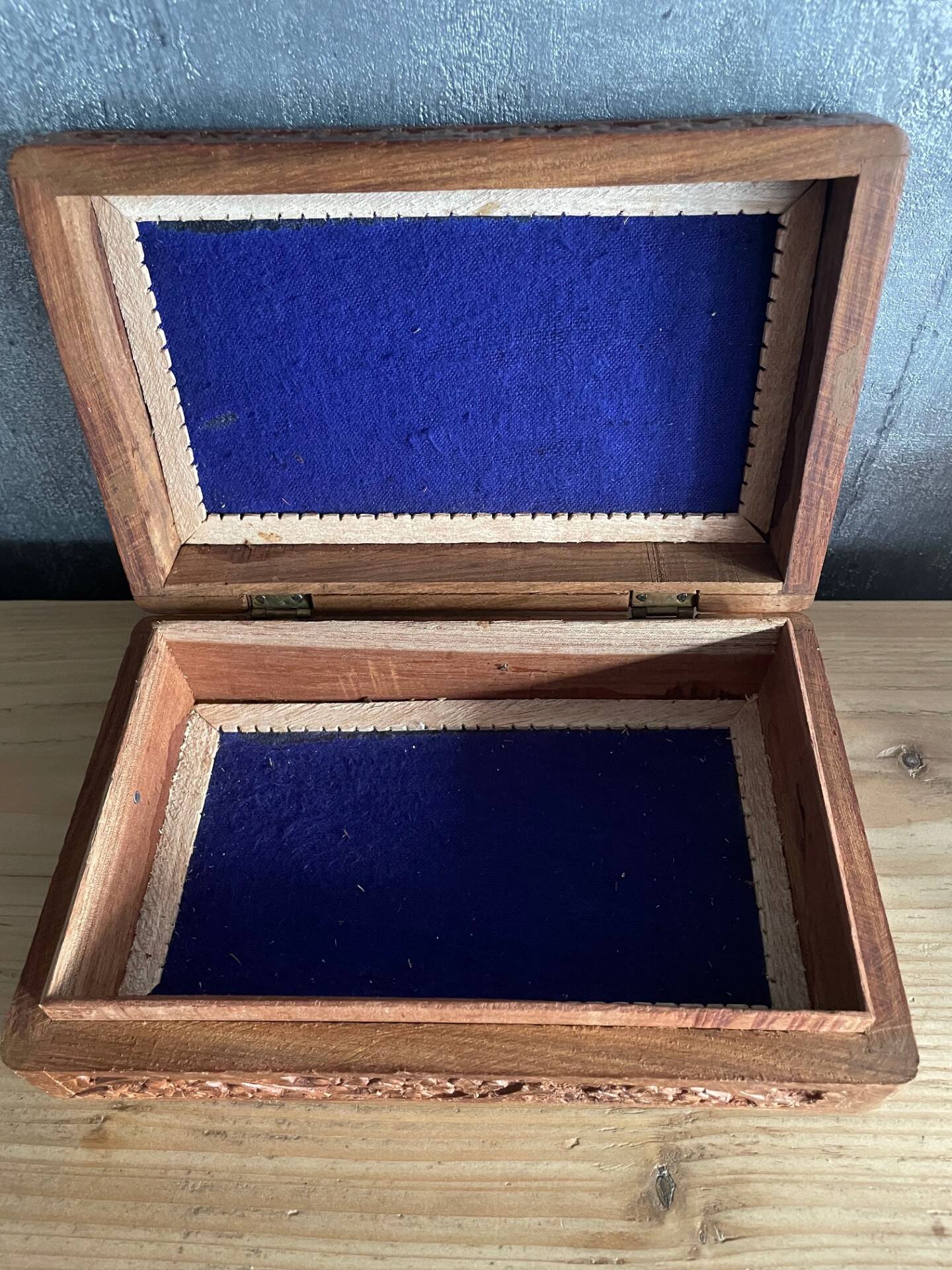 Vintage carved wooden jewelry/work box