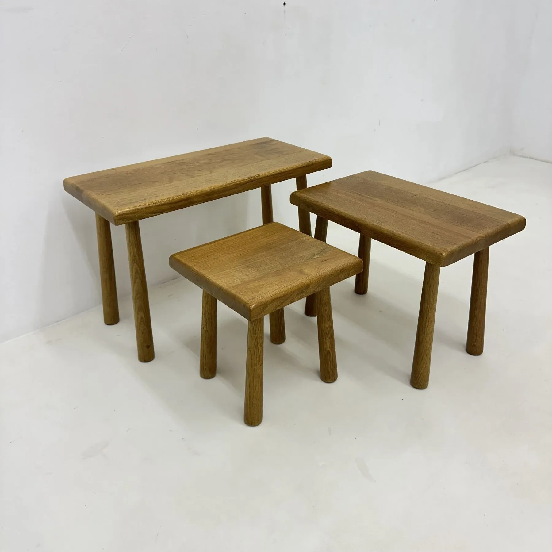 Set of nesting tables solid oak wood brutalist, 1970s