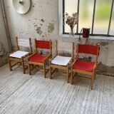 Set of 4 80s colored pine chairs