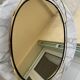 Vintage oval mirror plateau in gilded brass & black scoubidou — 1970s