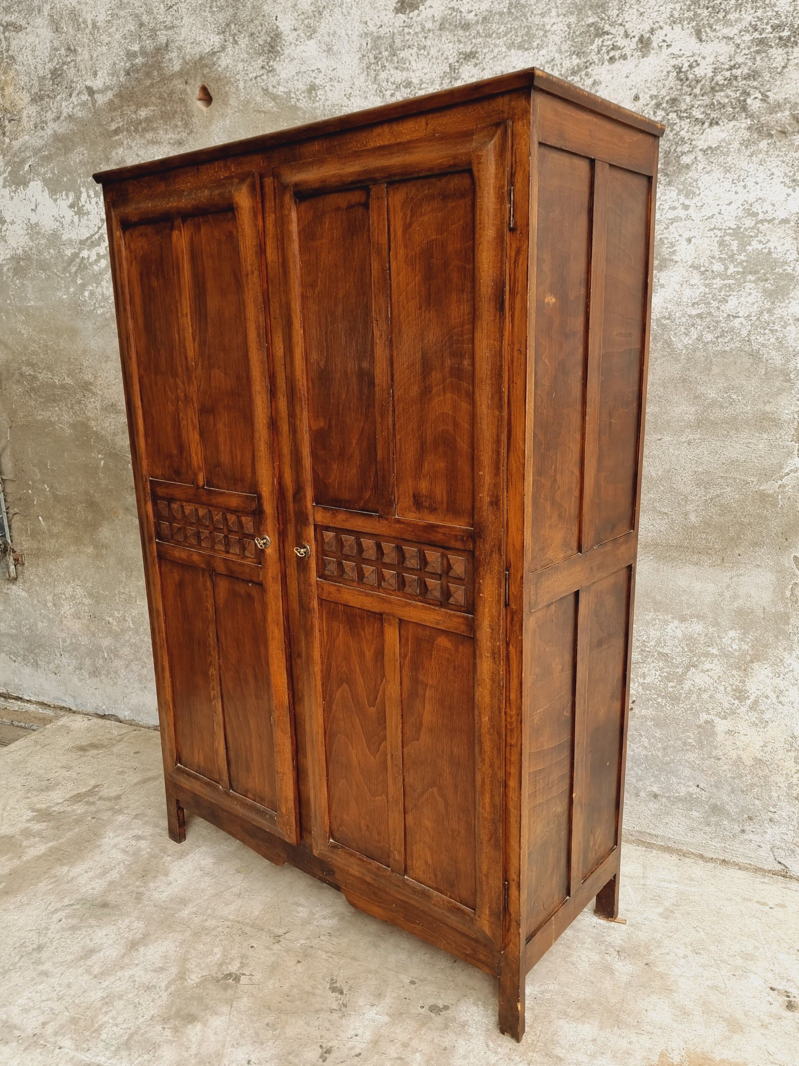 Old wardrobe linen cabinet beech wood
