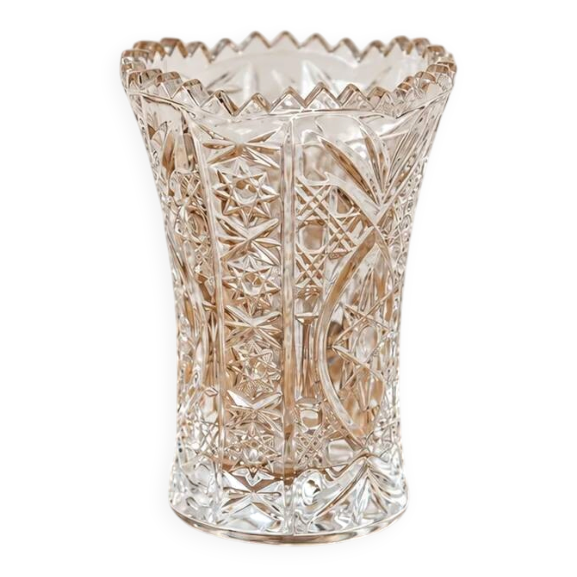 Small cut glass soliflore vase, geometric design, H 8 cm