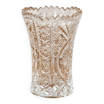Vase soliflore en verre transparent taillé, décor géométrique