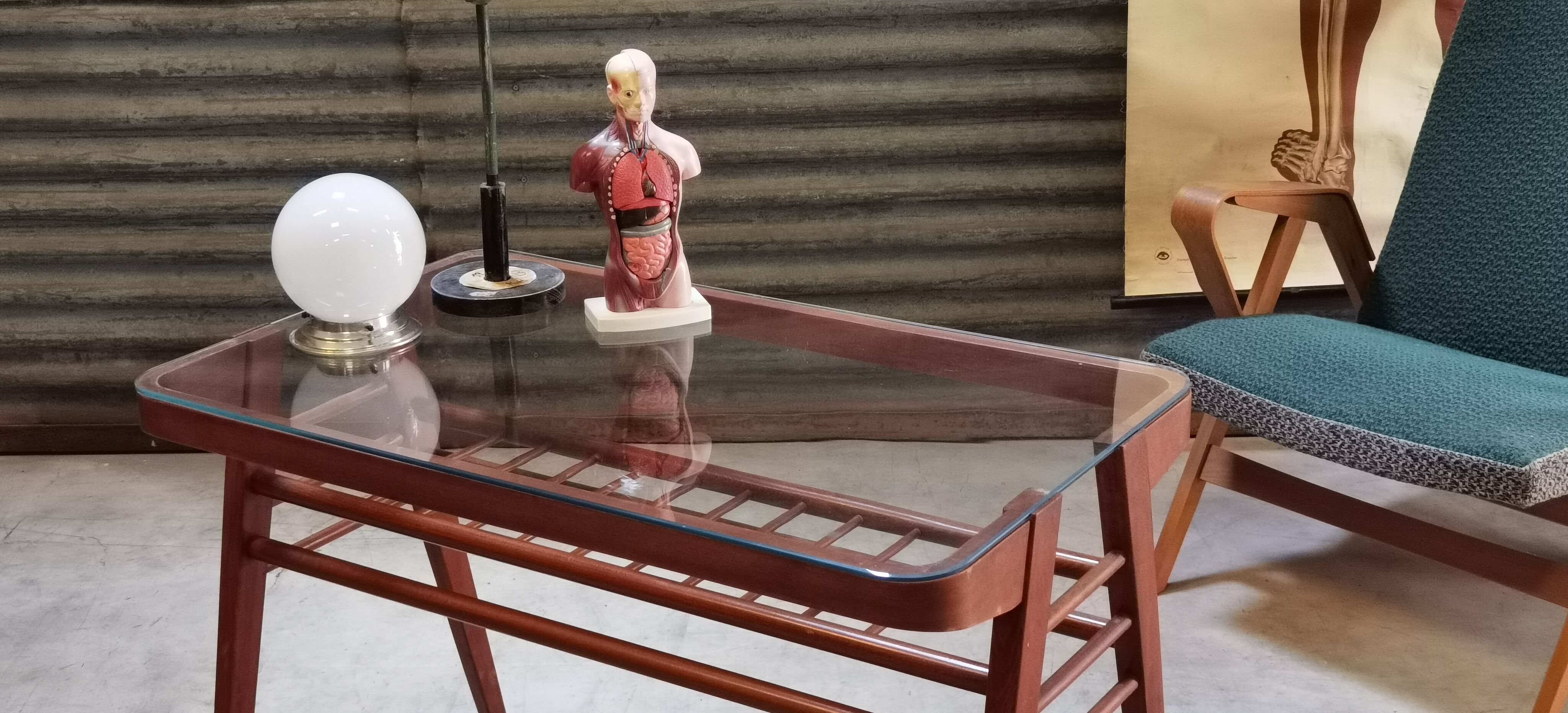 Side table or wood and glass console by Frantisek Jirak 1960