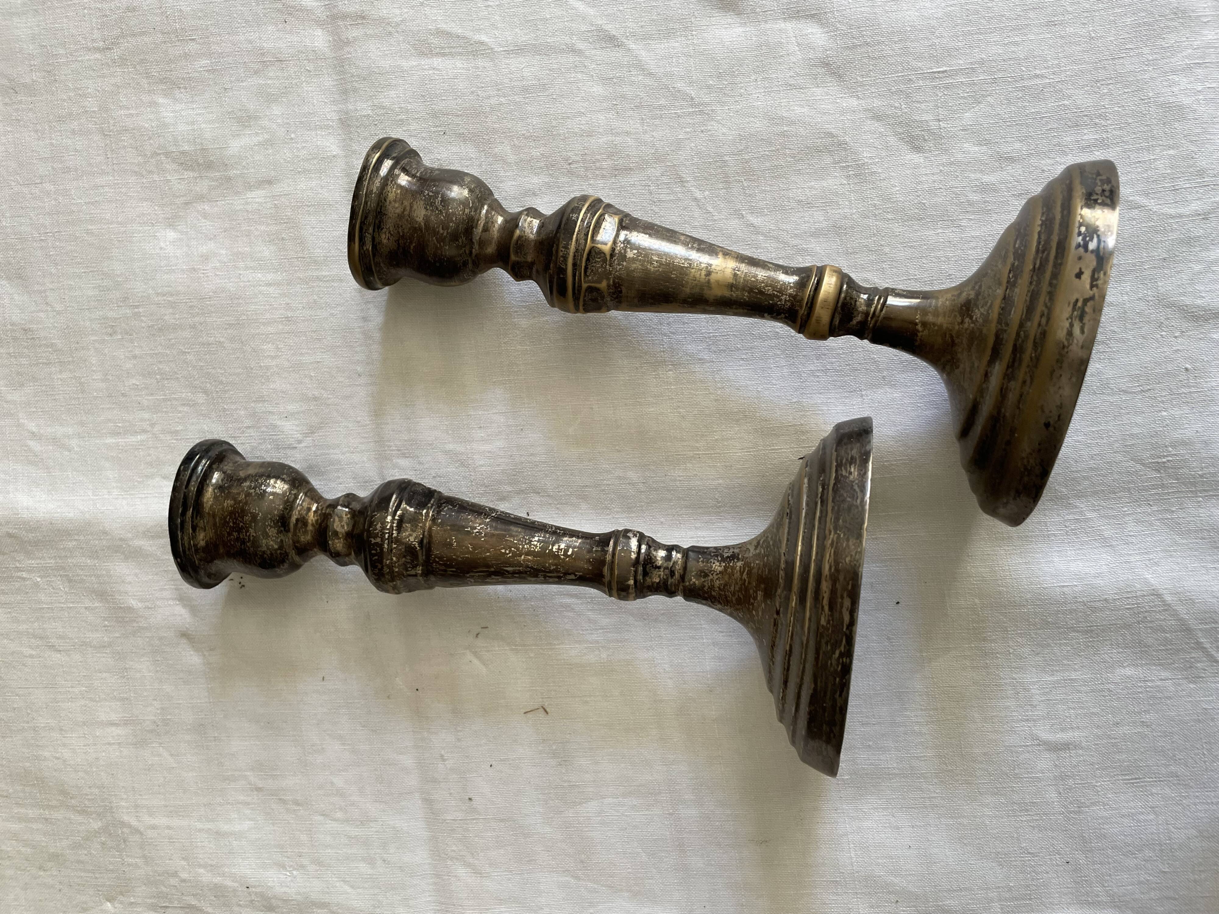 Pair candlesticks silver metal