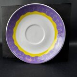 Set of 6 modern purple yellow and gold porcelain coffee cups from the 80s