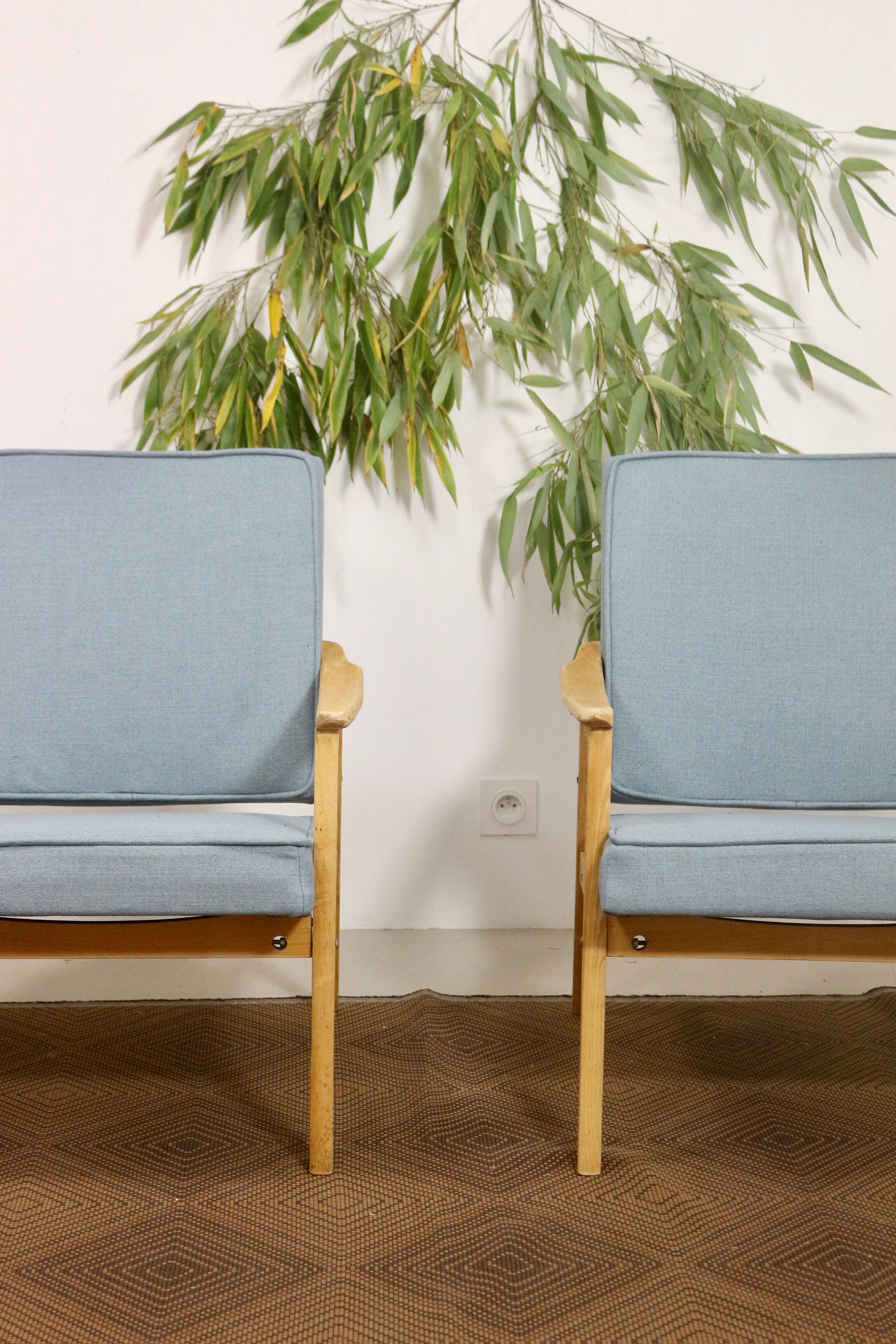 Paire de fauteuils vintage année 60 en hêtre