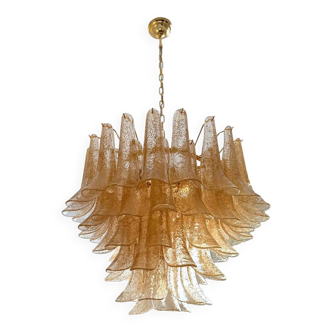 Modern clear and gold Murano glass "Petali-Selle" chandelier, inspired by M.