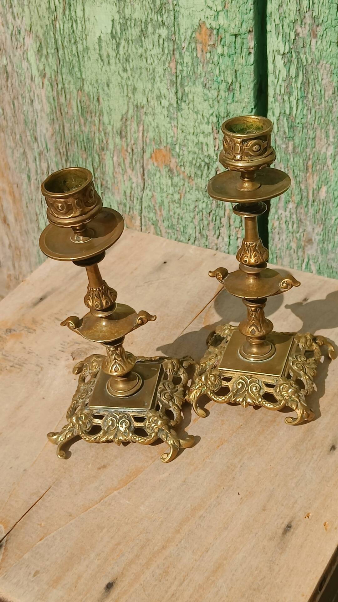 Pair of antique brass candlesticks – Napoleon III style